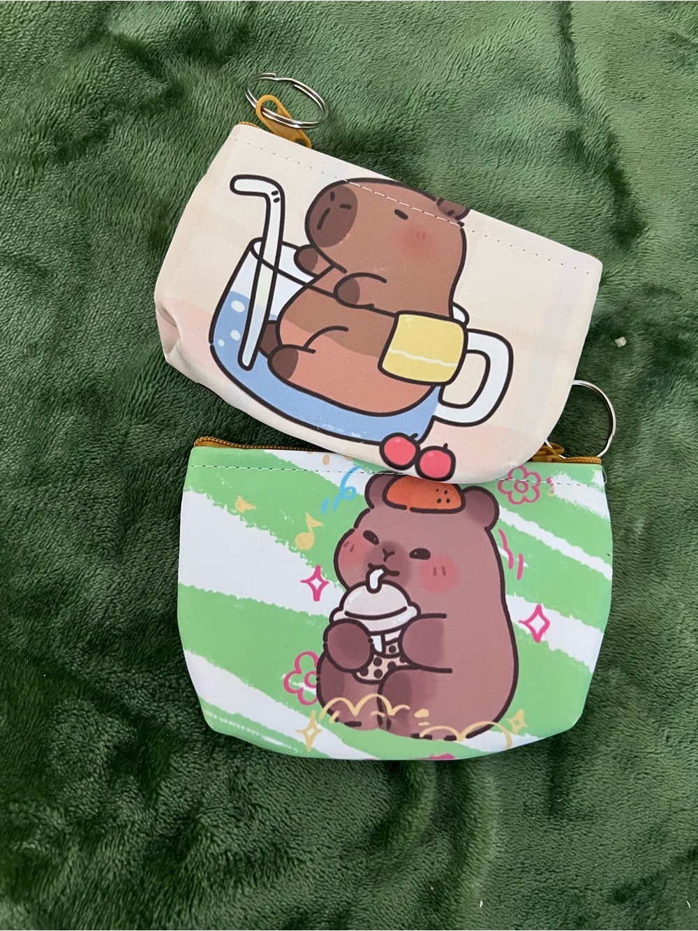 Capybara Coin Pouches - Green & Cream Cartoon Design(2)